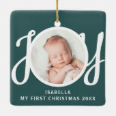 初めてのクリスマスカスタム写真グリーンキープサケ セラミックオーナメント (裏面)