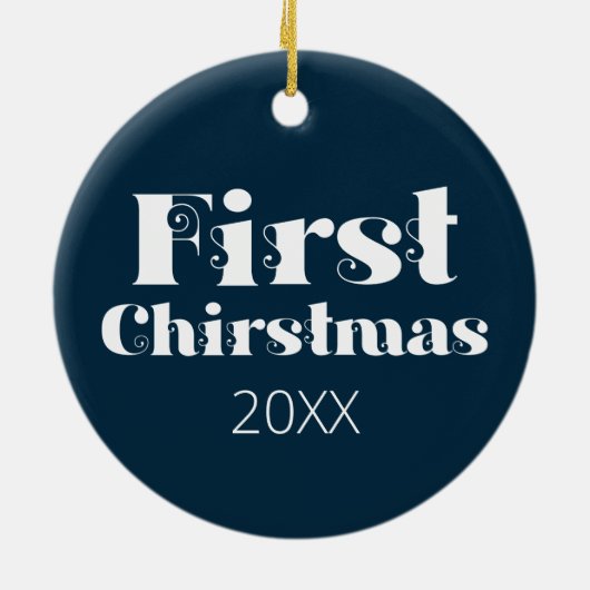 初めてのクリスマスカスタム年写真オーナメント セラミックオーナメント (裏面)