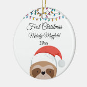 初めてのクリスマスカスタム男の赤ちゃんガールカワイスロース セラミックオーナメント (左)