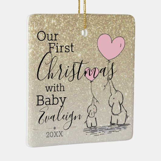 初めてのクリスマスカスタム金ゴールドグリッターベビー象 セラミックオーナメント (右)