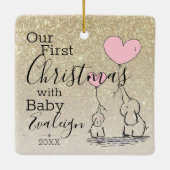 初めてのクリスマスカスタム金ゴールドグリッターベビー象 セラミックオーナメント (裏面)