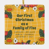 初めてのクリスマスカスタム5人のボホグルーヴィファミリー セラミックオーナメント (正面)