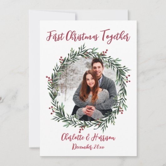 初めてのクリスマスカップルの写真カード 招待状 (正面)
