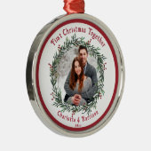 初めてのクリスマスカップルの写真 メタルオーナメント (右)
