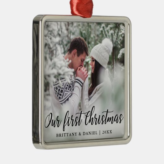 初めてのクリスマスカップル写真 メタルオーナメント (右)