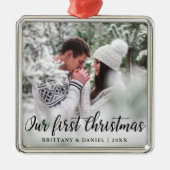 初めてのクリスマスカップル写真 メタルオーナメント (正面)