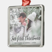 初めてのクリスマスカップル写真 メタルオーナメント (左)
