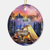 初めてのクリスマスカップル新婚アドベンチャー セラミックオーナメント (左)