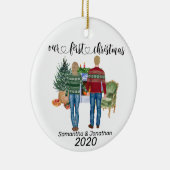 初めてのクリスマスカップル金髪ニューリウェズ セラミックオーナメント (右)
