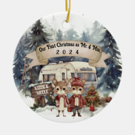初めてのクリスマスカップルRVキャンプ新婚 セラミックオーナメント