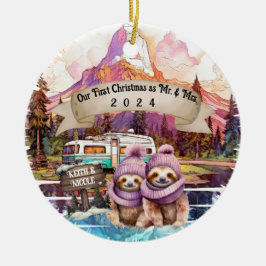 初めてのクリスマスカップルRVキャンプ新婚 セラミックオーナメント