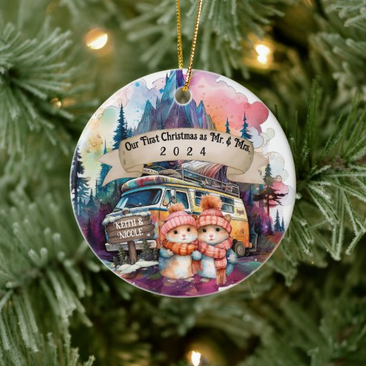 初めてのクリスマスカップルRVキャンプ新婚 セラミックオーナメント (ツリー)