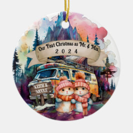 初めてのクリスマスカップルRVキャンプ新婚 セラミックオーナメント
