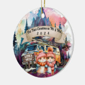 初めてのクリスマスカップルRVキャンプ新婚 セラミックオーナメント (左)