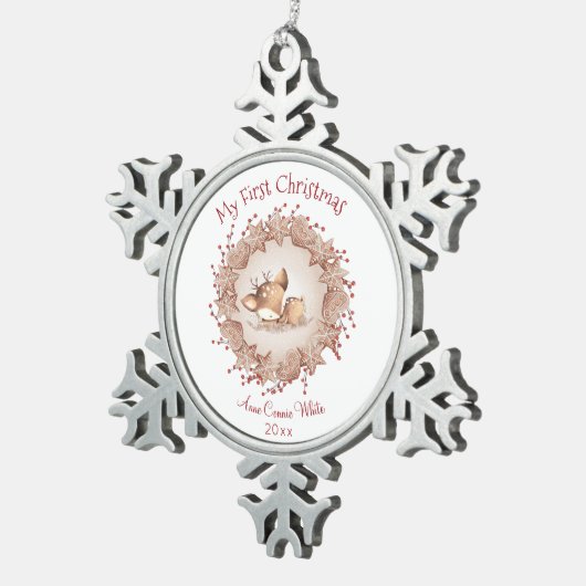 初めてのクリスマスカワイディアベビーガールオーナメント スノーフレークピューターオーナメント (右)