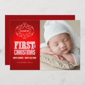 初めてのクリスマスカードとパーソナライズされた写真 シーズンカード (正面/裏面)