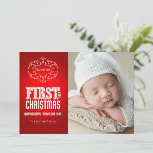 初めてのクリスマスカードとパーソナライズされた写真 シーズンカード (スタンド正面)