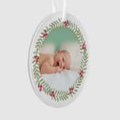 初めてのクリスマスグリーンホリデーリースベビー写真 オーナメント (正面)