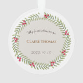 初めてのクリスマスグリーンホリデーリースベビー写真 オーナメント (裏面)