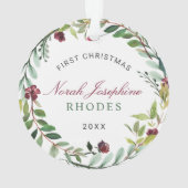 初めてのクリスマスグリーンホリデーリースベビー写真 オーナメント (裏面)