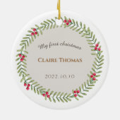 初めてのクリスマスグリーンホリデーリースベビー セラミックオーナメント (裏面)