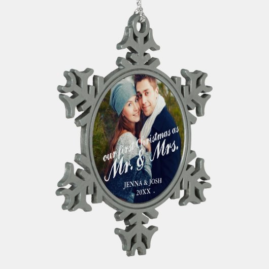 初めてのクリスマスコンテンポラリーさんフォト夫人 スノーフレークピューターオーナメント (左)