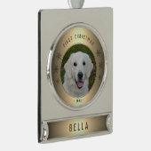 初めてのクリスマスゴールデンスノーフレークパピーフォトセラム シルバープレートバナーオーナメント (右)