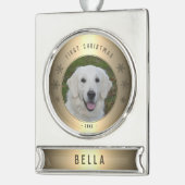 初めてのクリスマスゴールデンスノーフレークパピーフォトセラム シルバープレートバナーオーナメント (左)