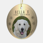 初めてのクリスマスゴールデンスノーフレークパピー写真 セラミックオーナメント (左)