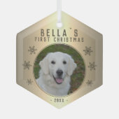 初めてのクリスマスゴールデンスノーフレーク犬の写真 ガラスオーナメント (正面)