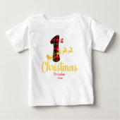 初めてのクリスマスサンタそりバッファロープレイド名 ベビーTシャツ (正面)
