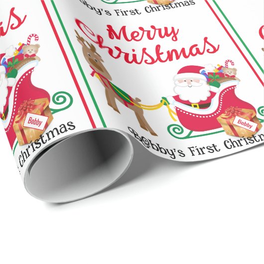 初めてのクリスマスサンタベビーのパーソナライズ名 ラッピングペーパー (ロールコーナー)