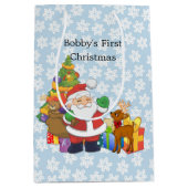 初めてのクリスマスサンタボーイズネームカスタム ミディアムペーパーバッグ (正面)