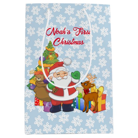 初めてのクリスマスサンタボーイズネームカスタム ミディアムペーパーバッグ (正面)