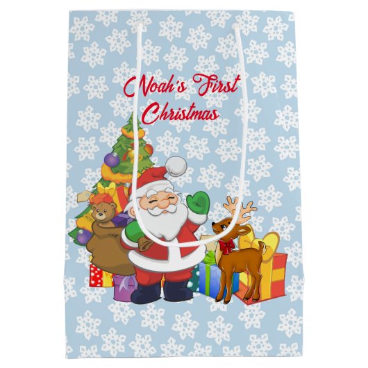初めてのクリスマスサンタボーイズネームカスタム ミディアムペーパーバッグ (裏面)
