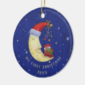 初めてのクリスマスサンタムーンベビーモノグラム名 セラミックオーナメント (左)