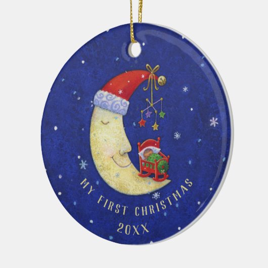初めてのクリスマスサンタムーンベビーモノグラム名 セラミックオーナメント (左)