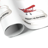 初めてのクリスマスサンタ飛んでいるー空パーソナライズされた機 ラッピングペーパー (ロールコーナー)