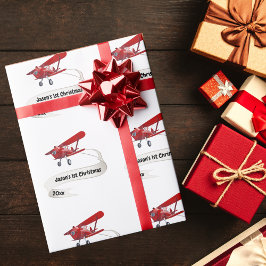 初めてのクリスマスサンタ飛んでいるー空パーソナライズされた機 ラッピングペーパー