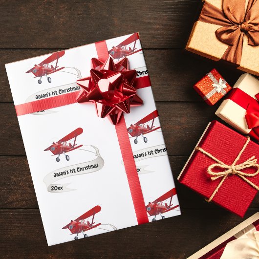 初めてのクリスマスサンタ飛んでいるー空パーソナライズされた機 ラッピングペーパー