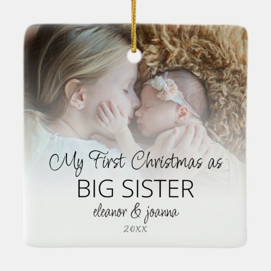 初めてのクリスマスシスターのフォトオーバーレイ名 セラミックオーナメント (裏面)