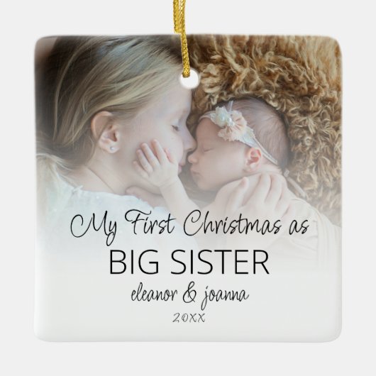 初めてのクリスマスシスターのフォトオーバーレイ名 セラミックオーナメント (正面)