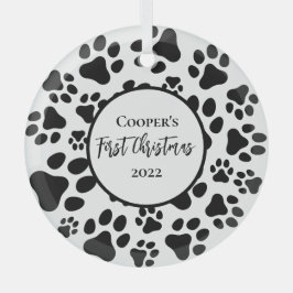 初めてのクリスマスシンプルかわいい子犬の足 ガラスオーナメント