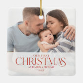 初めてのクリスマスシンプルの赤いリボン セラミックオーナメント (裏面)