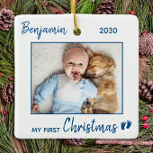 初めてのクリスマスシンプルカスタマイズ可愛いベビー写真 セラミックオーナメント