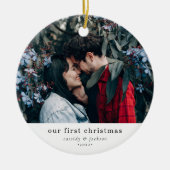 初めてのクリスマスシンプルカップル婚約したの写真 セラミックオーナメント (正面)