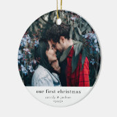 初めてのクリスマスシンプルカップル婚約したの写真 セラミックオーナメント (左)