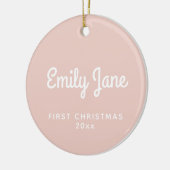 初めてのクリスマスシンプルベビー赤面パーソナライズされた セラミックオーナメント (左)