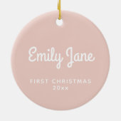 初めてのクリスマスシンプルベビー赤面パーソナライズされた セラミックオーナメント (裏面)