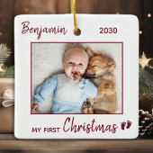 初めてのクリスマスシンプルミニマルかわいいベビー写真 セラミックオーナメント
